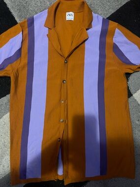 Zara Orange Shirt with Purple and Lavender Stripes